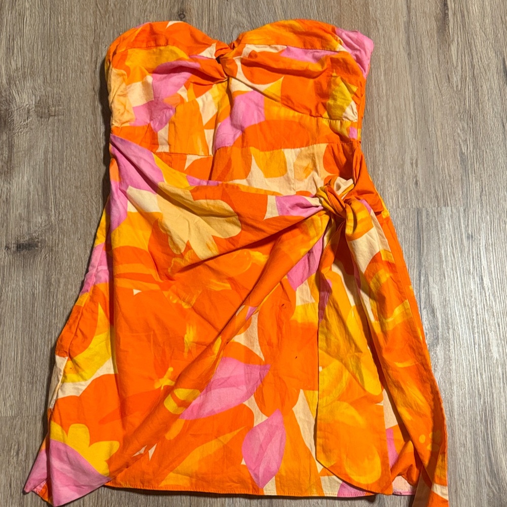 Hello Molly Strapless Dress in Orange and Pink Floral